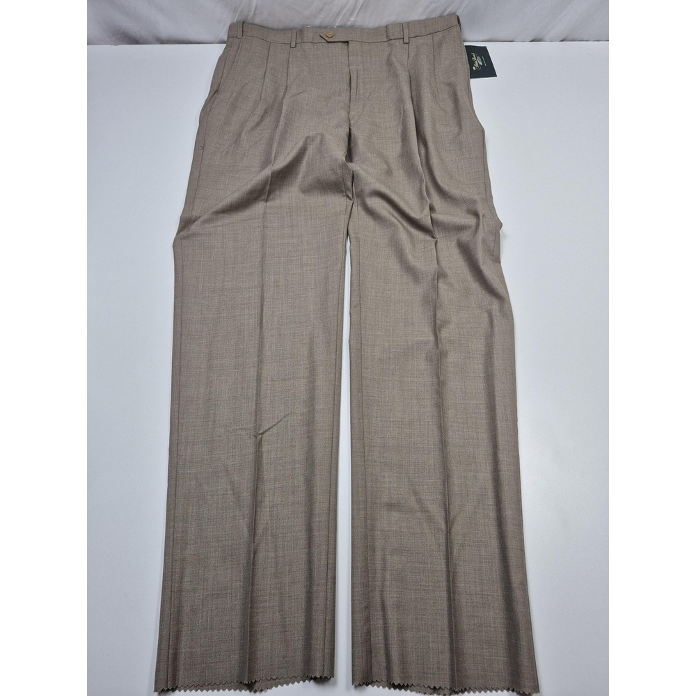 Palm Beach Reflex Dress Pants Mens 42x36 Beige Wool Pleated Unhemmed NWT
